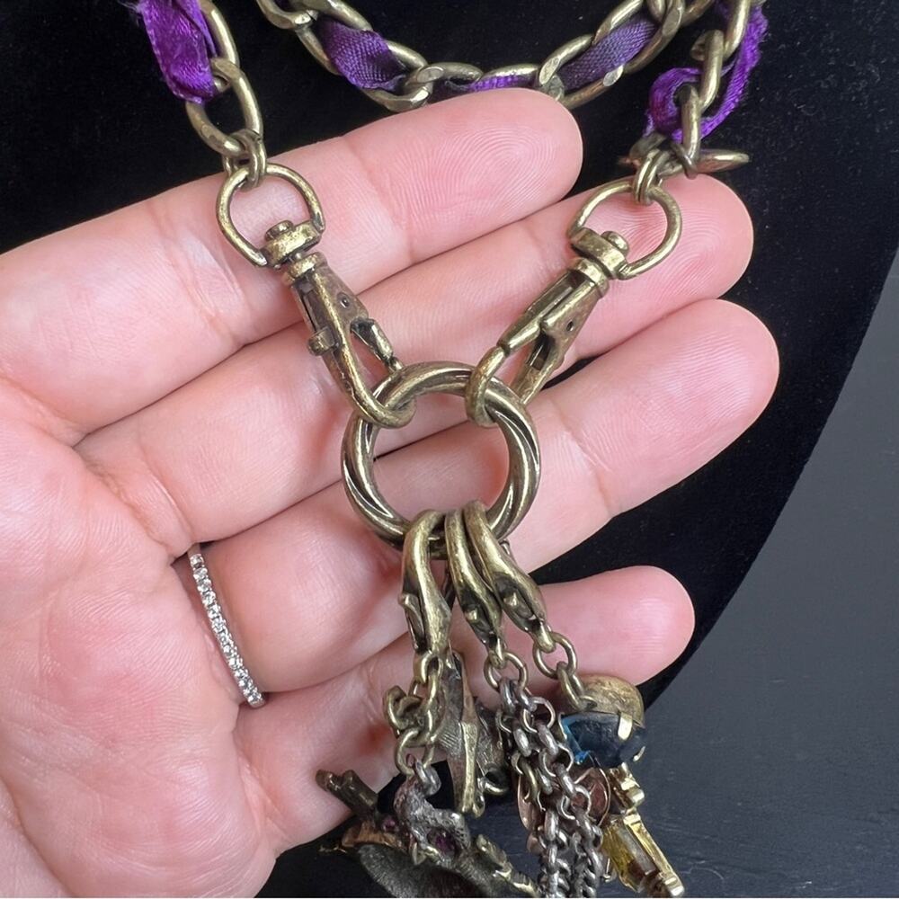 Betsey Johnson Purple Rhinestone Heart Knife CrossCharm Statement Chain Necklace - Picture 8 of 9